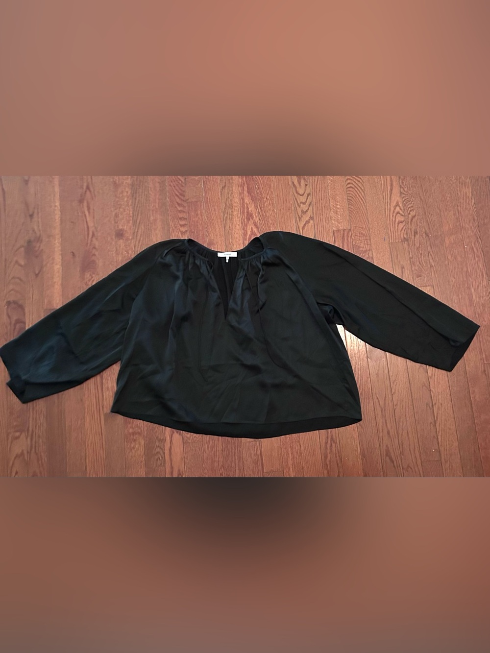 FRAME Black Satin Tie Neck Bell Sleeve Blouse Large
